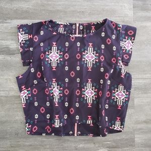 Navy Pink Detailed B Jewel Cropped Blouse